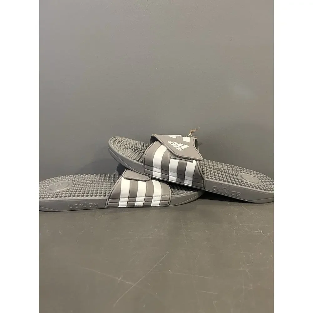 New ADIDAS Mens Adissage Slides Sandal Grey/White/Grey Size 18 US HQ4373